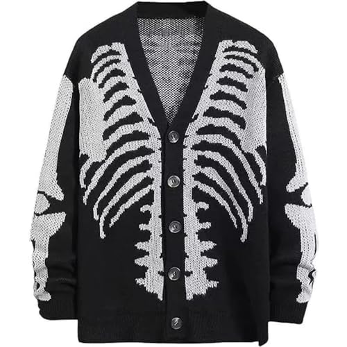 Womens Skull Graphic Cardigan Skeleton Sweater Goth Oversized